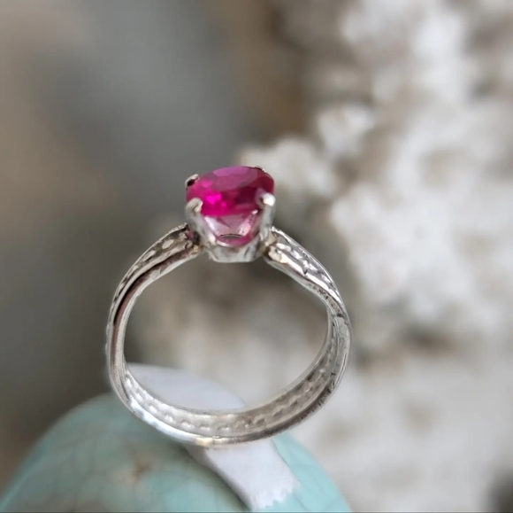PINK SAPPHIRE CRYSTAL RING HANDMADE IN STERLING SILVER METAL SIZE 6 - Picture 6 of 6